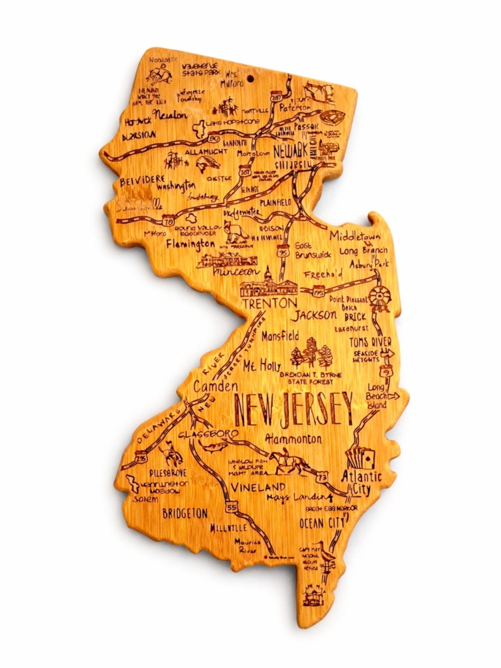 Totally Bamboo New Jersey Shaped Cutting Board Engraved NJ Map